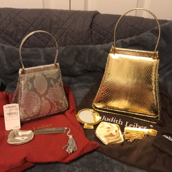 TWO Judith Leiber purses! One silver with crystals. One gold. - Picture 12 of 13
